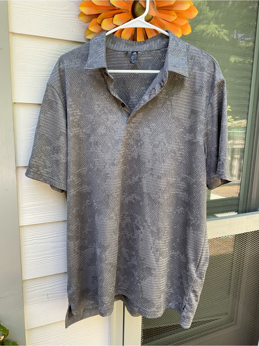 adidas Gray Short-Sleeve Polo with Subtle Geo Texture mens size XL - Picture 2 of 6